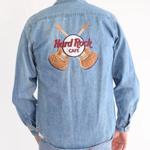 Vintage Hard Rock Cafe Blue Denim 100% Cotton Shirt  Size Large
